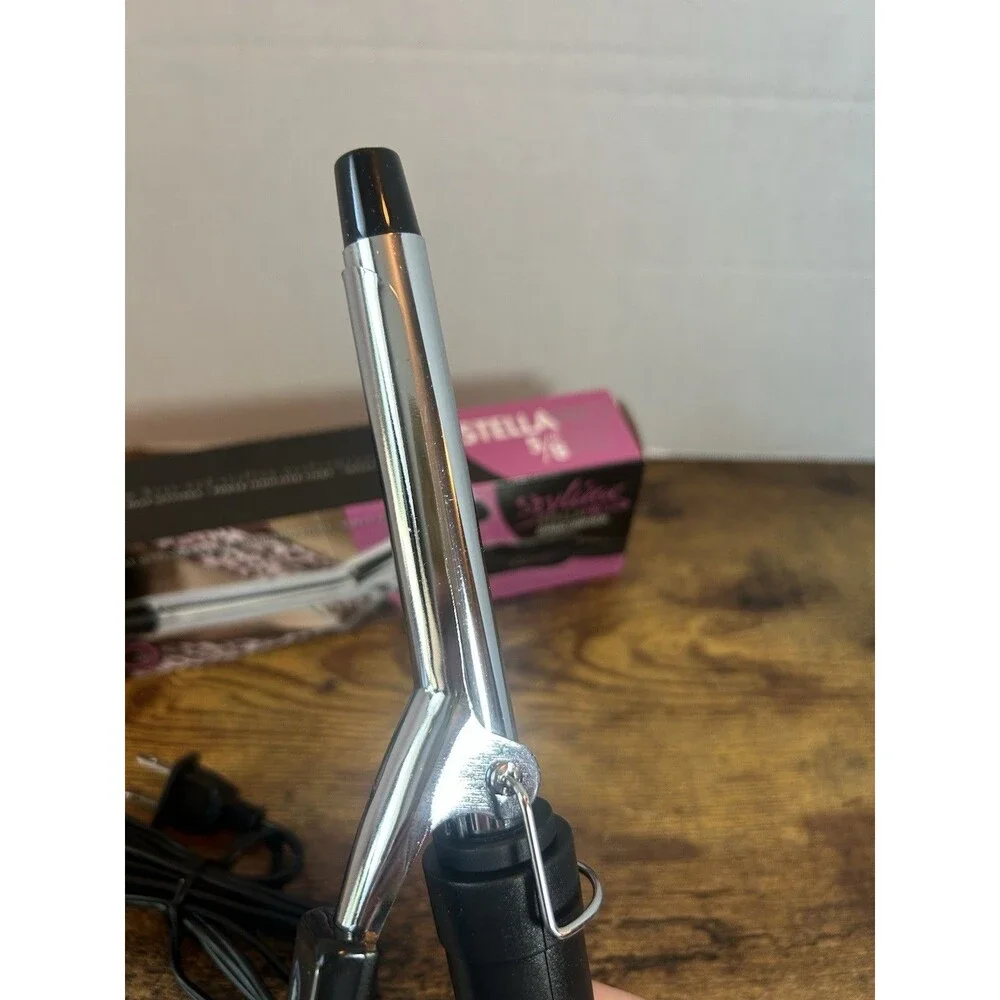 Stella Pro 5/8” Spring Grip Curling Iron Chrome Barrel Open Box Working New